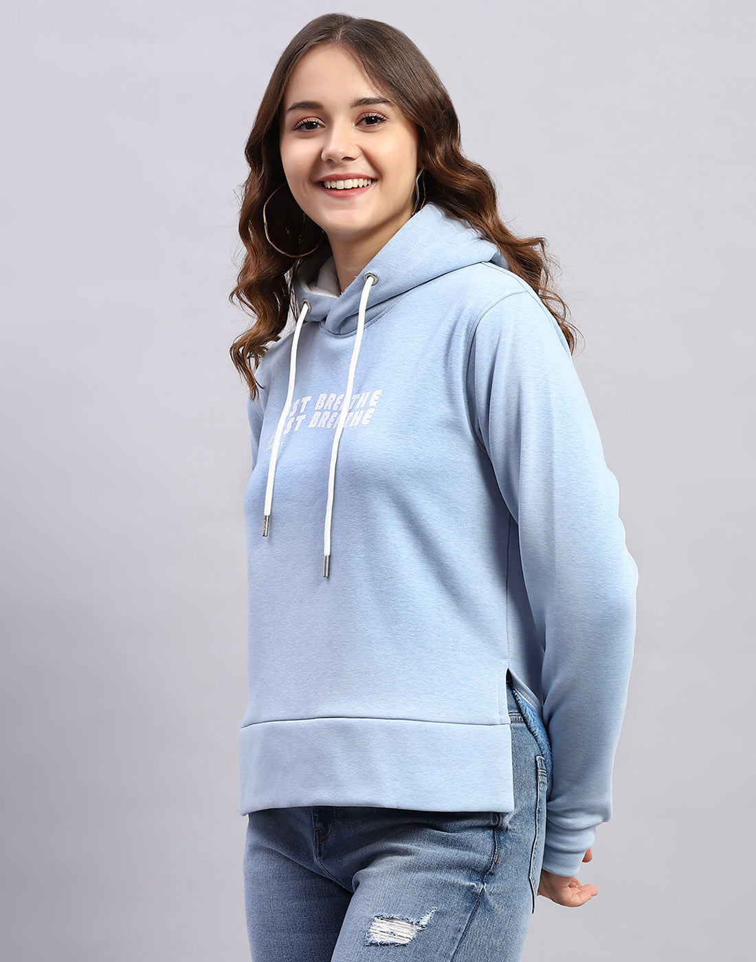 Rock.it Women Blue Solid Hooded Full Sleeve Sweatshirt