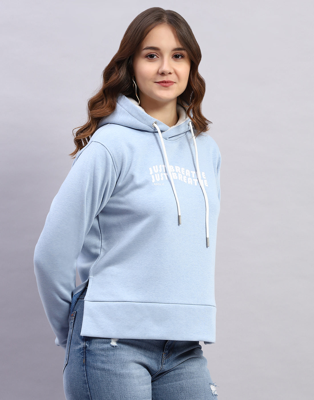 Rock.it Women Blue Solid Hooded Full Sleeve Sweatshirt