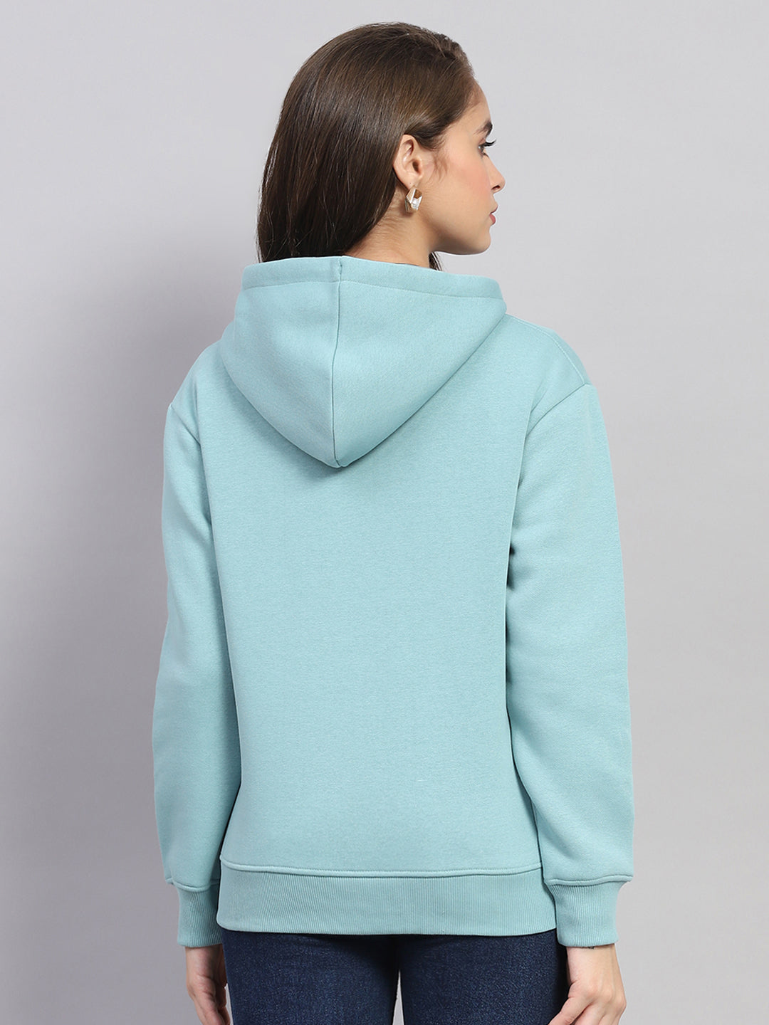 Rock.it Women Blue Solid Hooded Full Sleeve Sweatshirt