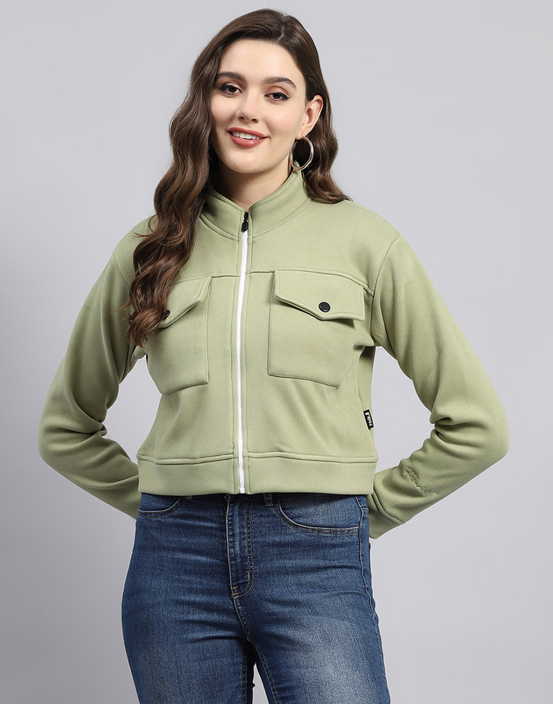 Rock.it Women Green Solid Turtle Neck Full Sleeve Sweatshirt