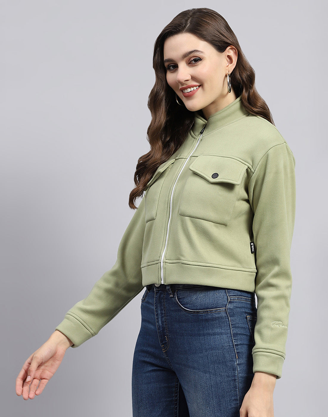 Rock.it Women Green Solid Turtle Neck Full Sleeve Sweatshirt