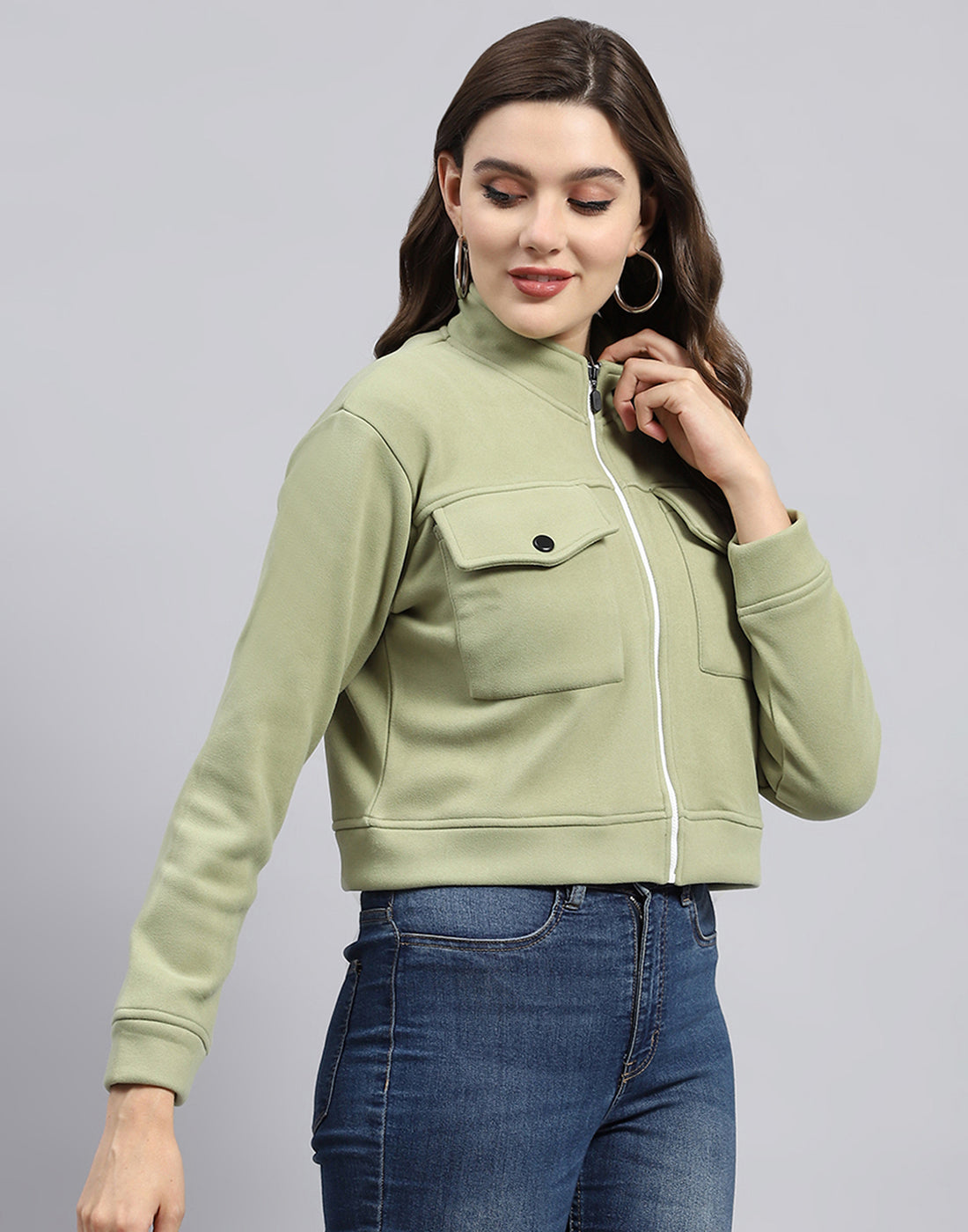 Rock.it Women Green Solid Turtle Neck Full Sleeve Sweatshirt