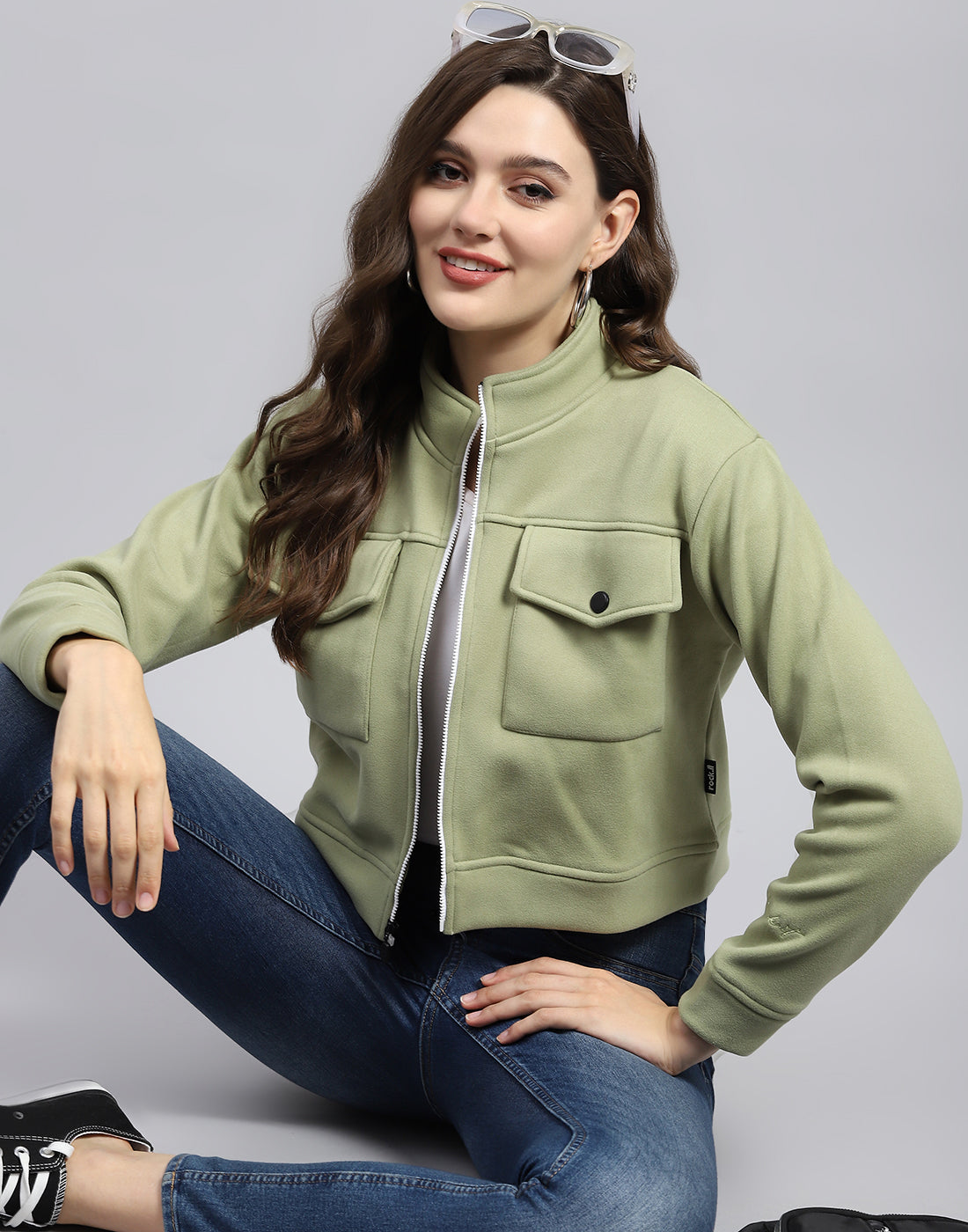 Rock.it Women Green Solid Turtle Neck Full Sleeve Sweatshirt