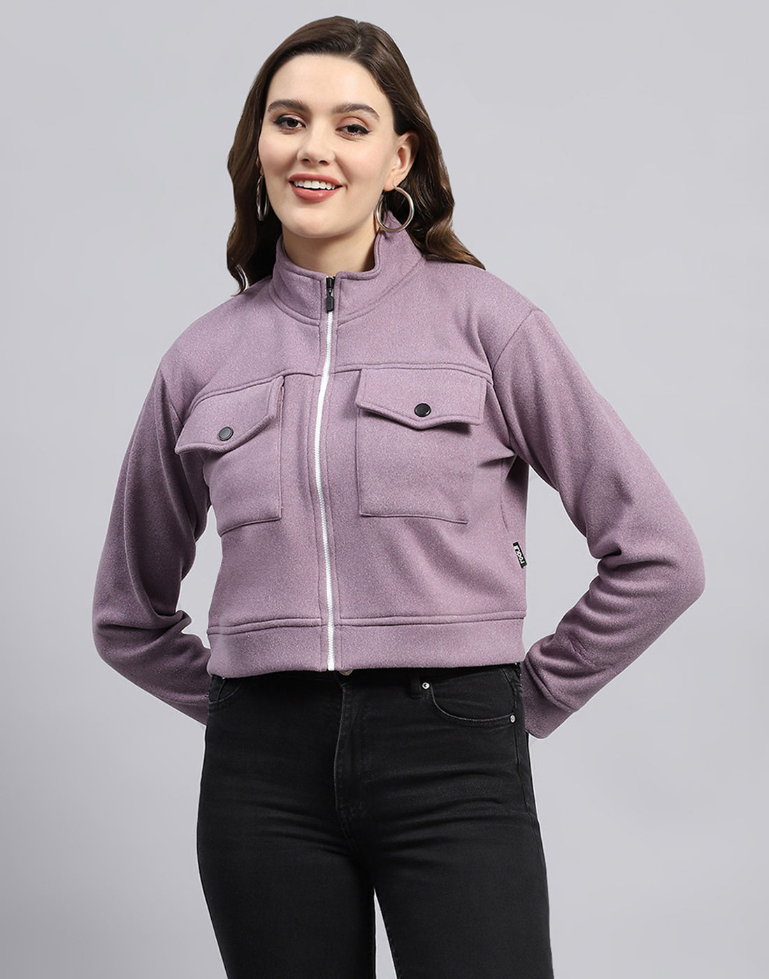 Rock.it Women Purple Solid Turtle Neck Full Sleeve Sweatshirt