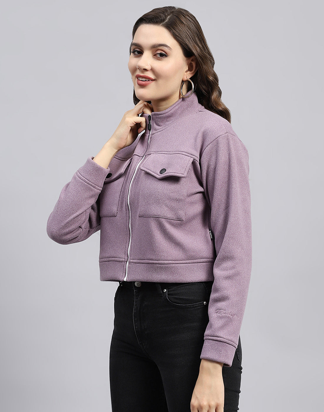 Rock.it Women Purple Solid Turtle Neck Full Sleeve Sweatshirt