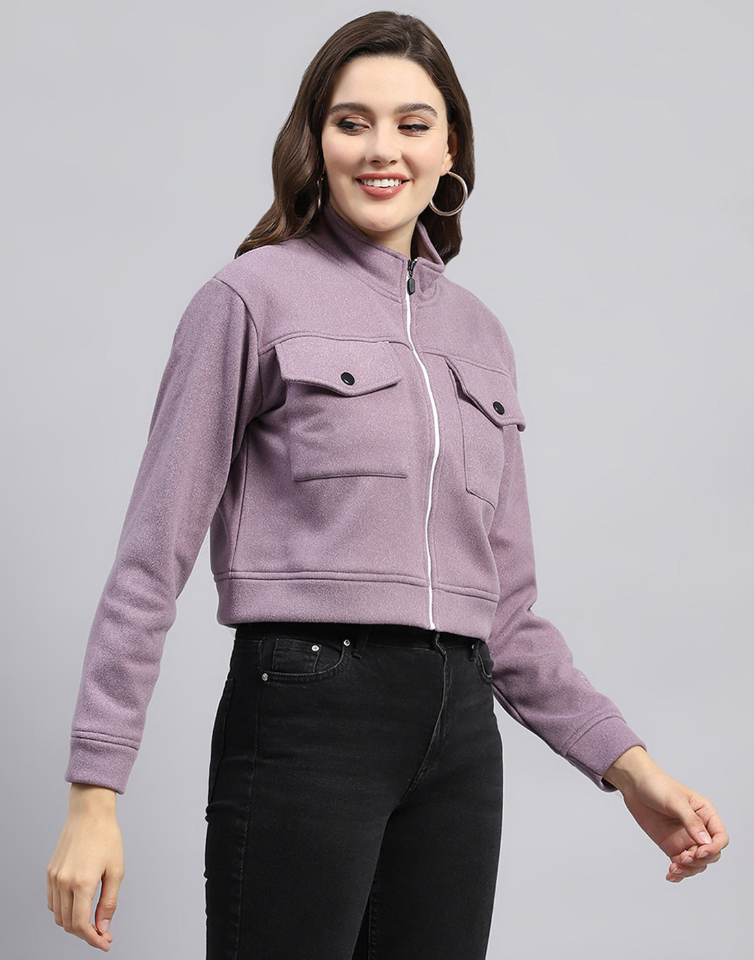 Rock.it Women Purple Solid Turtle Neck Full Sleeve Sweatshirt