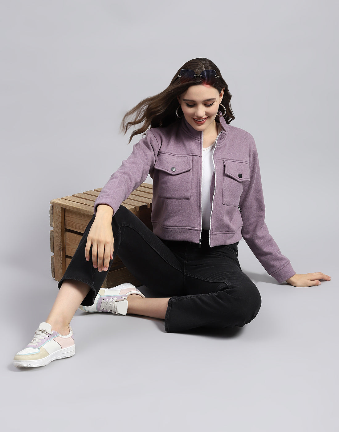 Rock.it Women Purple Solid Turtle Neck Full Sleeve Sweatshirt