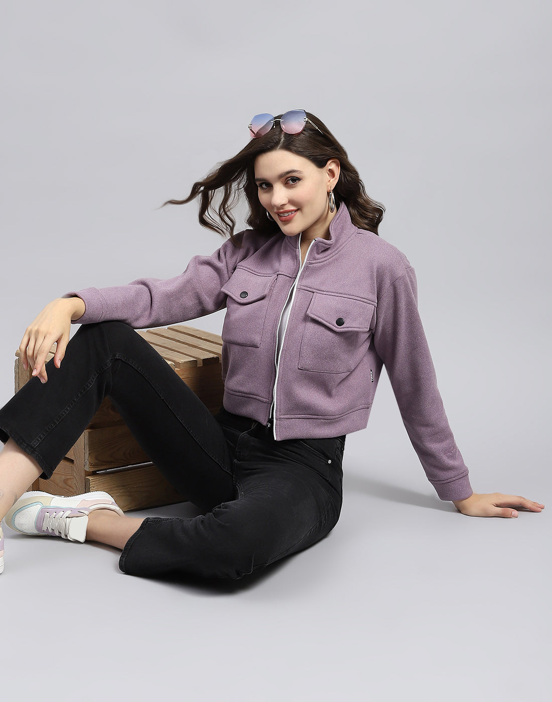 Rock.it Women Purple Solid Turtle Neck Full Sleeve Sweatshirt