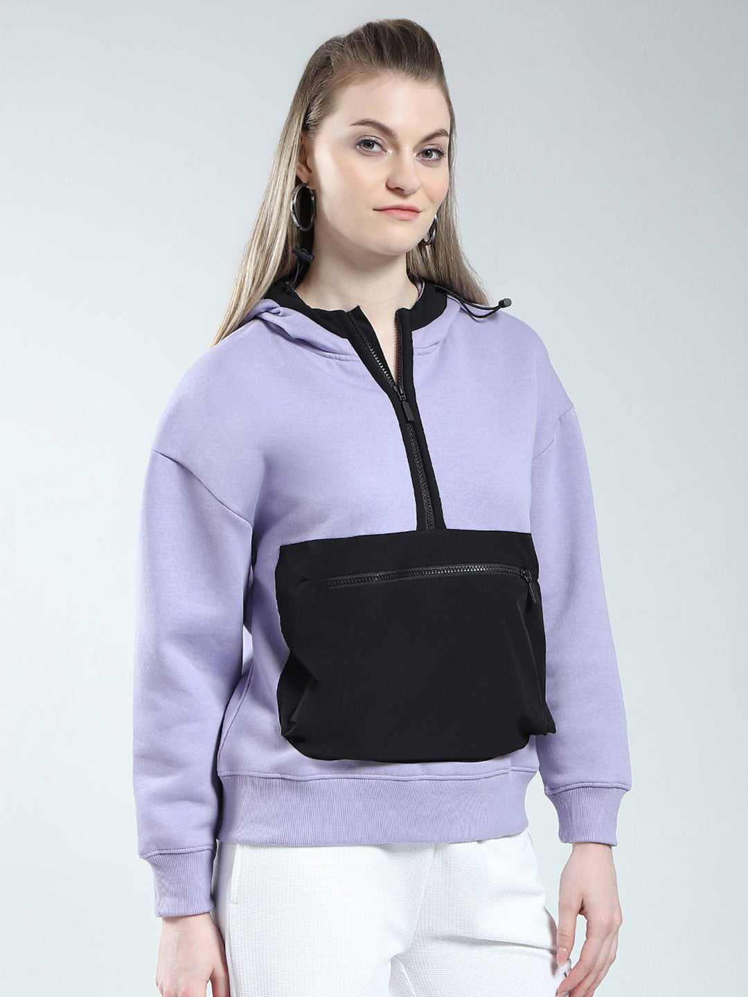 Rock.it Women Purple Solid Hooded Full Sleeve Sweatshirt