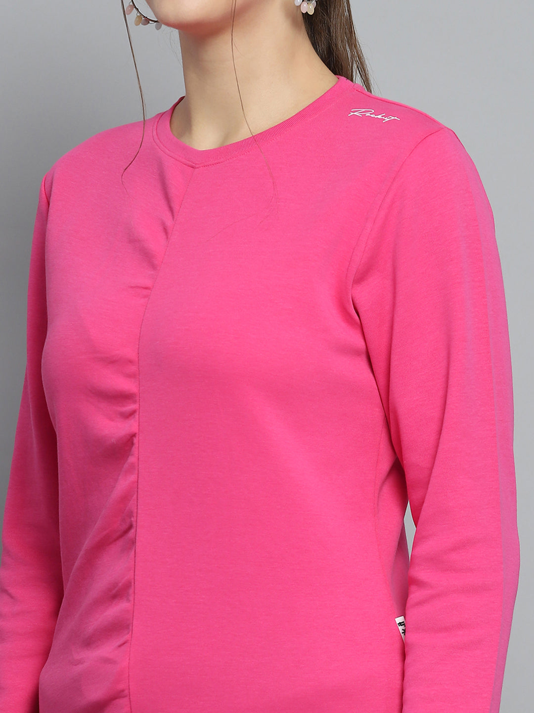 Rock.it Women Pink Solid Round Neck Full Sleeve Winter Tops