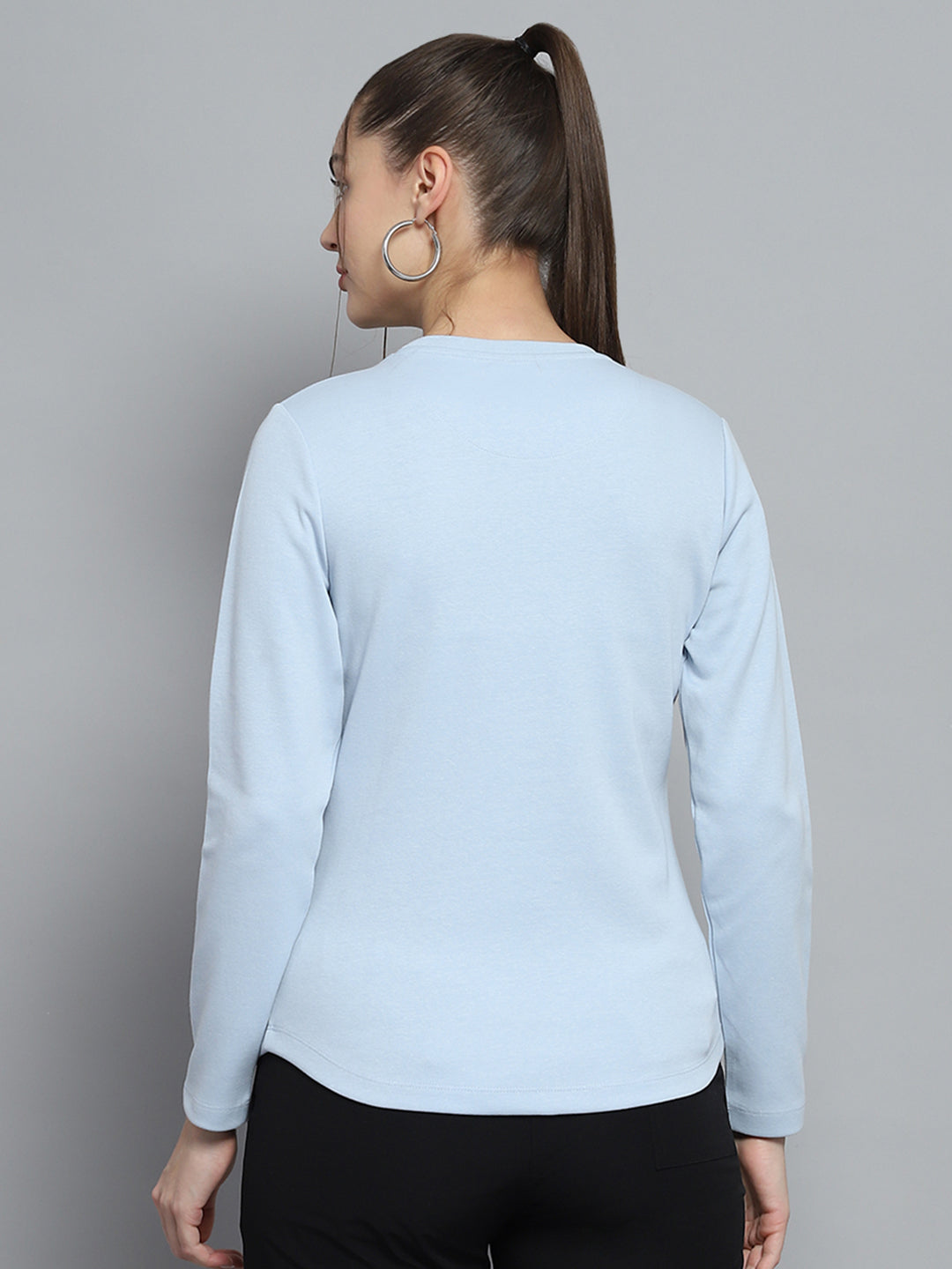 Rock.it Women Blue Solid Round Neck Full Sleeve Winter Tops