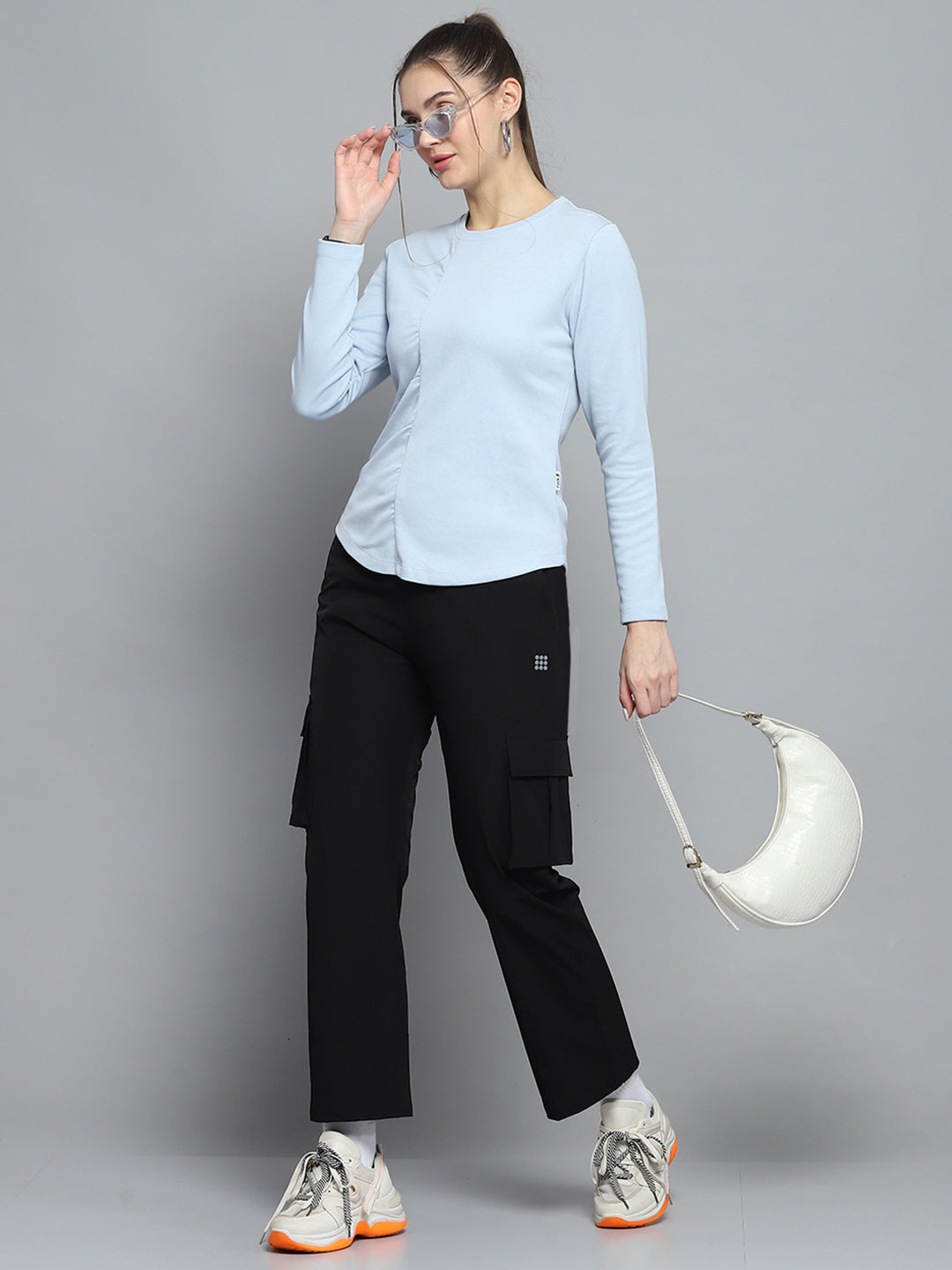 Rock.it Women Blue Solid Round Neck Full Sleeve Winter Tops