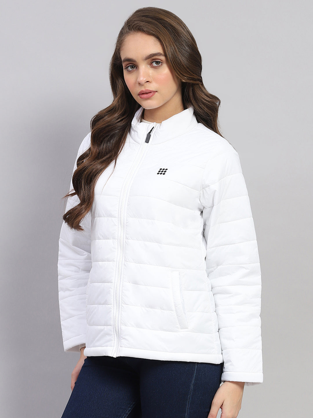 Rock.it Women White Solid Mock Neck Full Sleeve Jacket