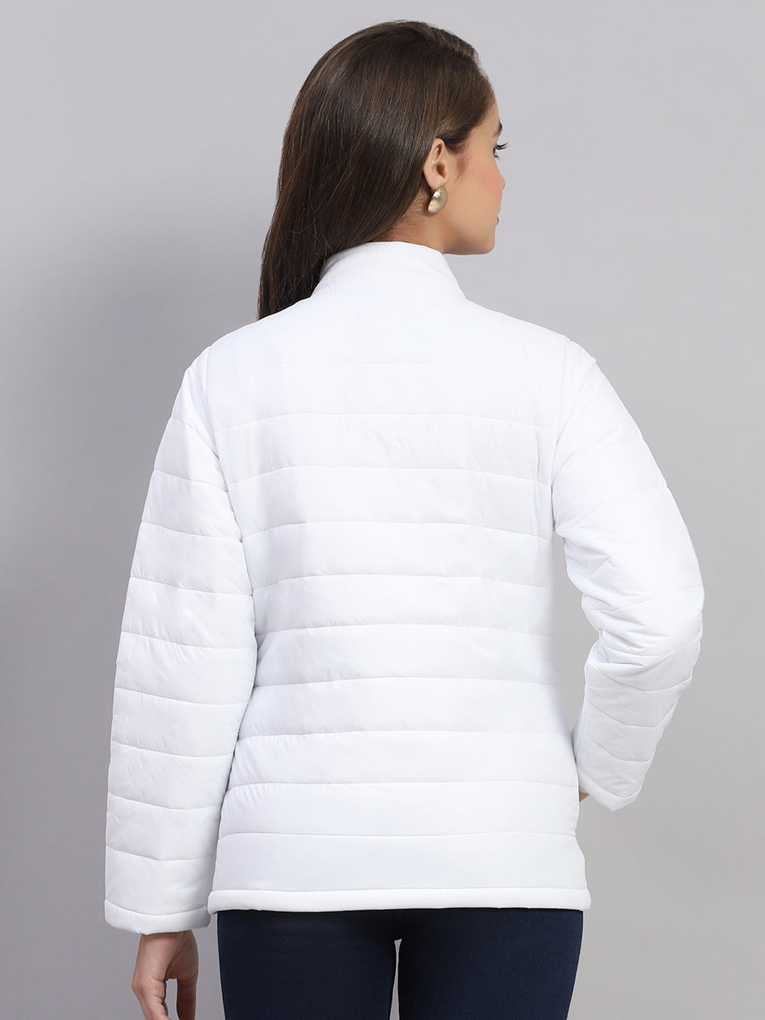 Rock.it Women White Solid Mock Neck Full Sleeve Jacket