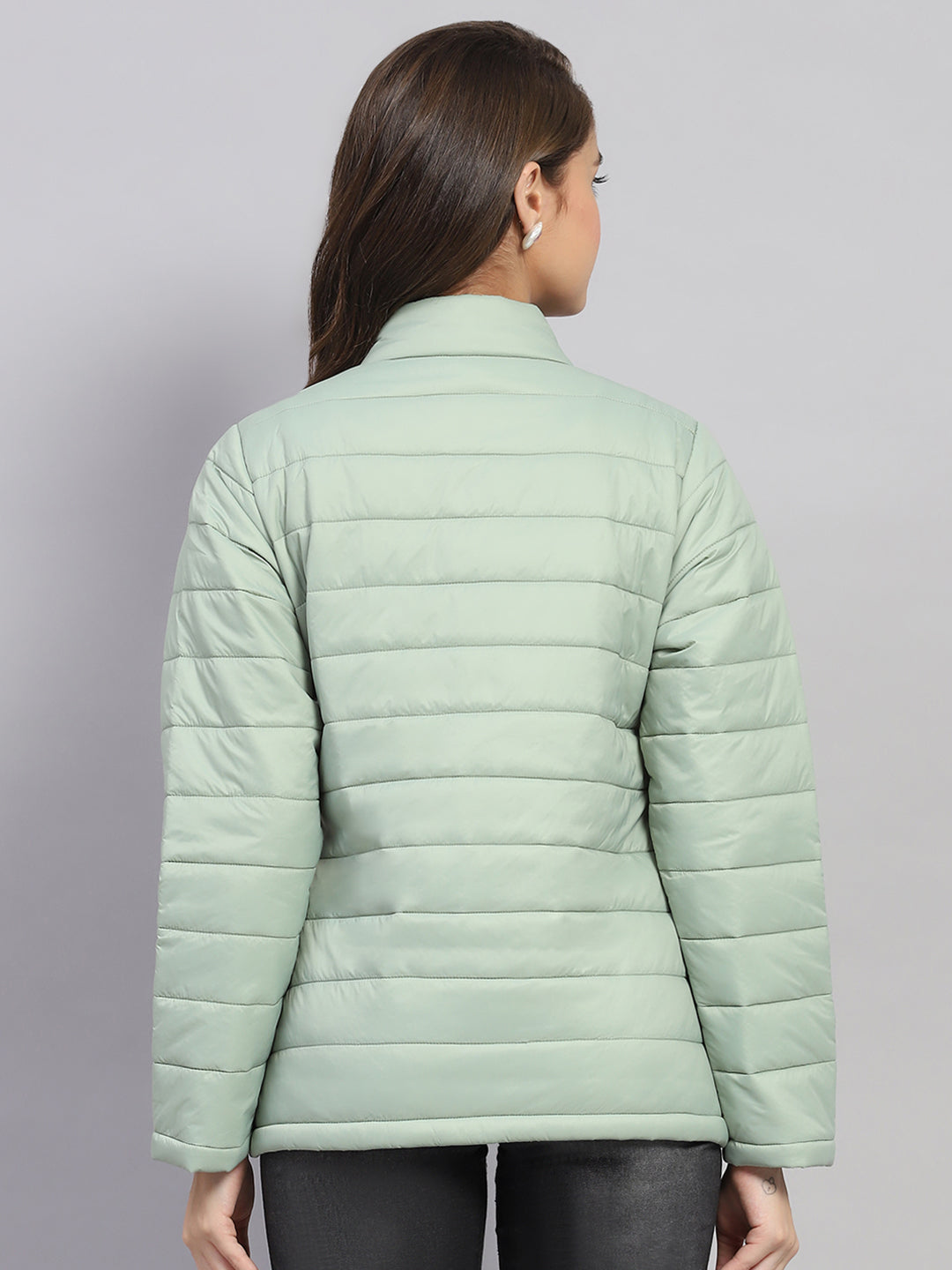 Rock.it Women Green Solid Mock Neck Full Sleeve Jacket