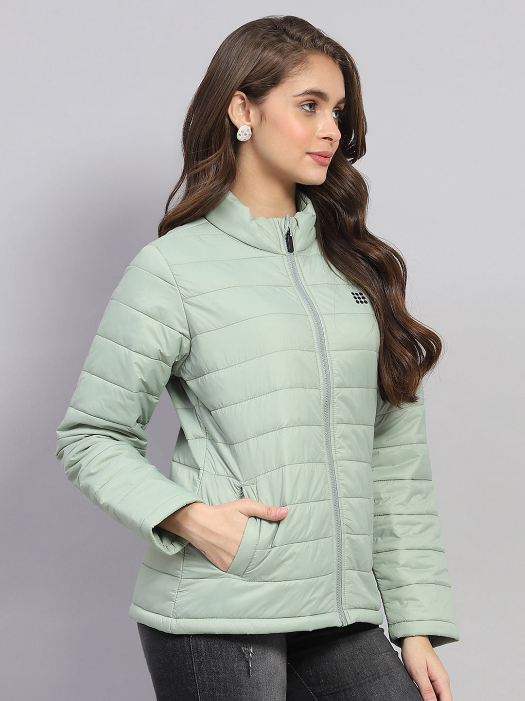 Rock.it Women Green Solid Mock Neck Full Sleeve Jacket