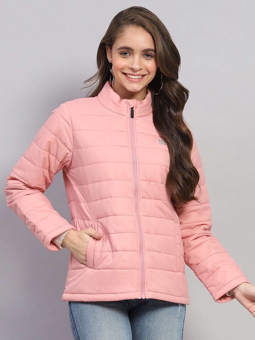 Rock.it Women Pink Solid Mock Neck Full Sleeve Jacket