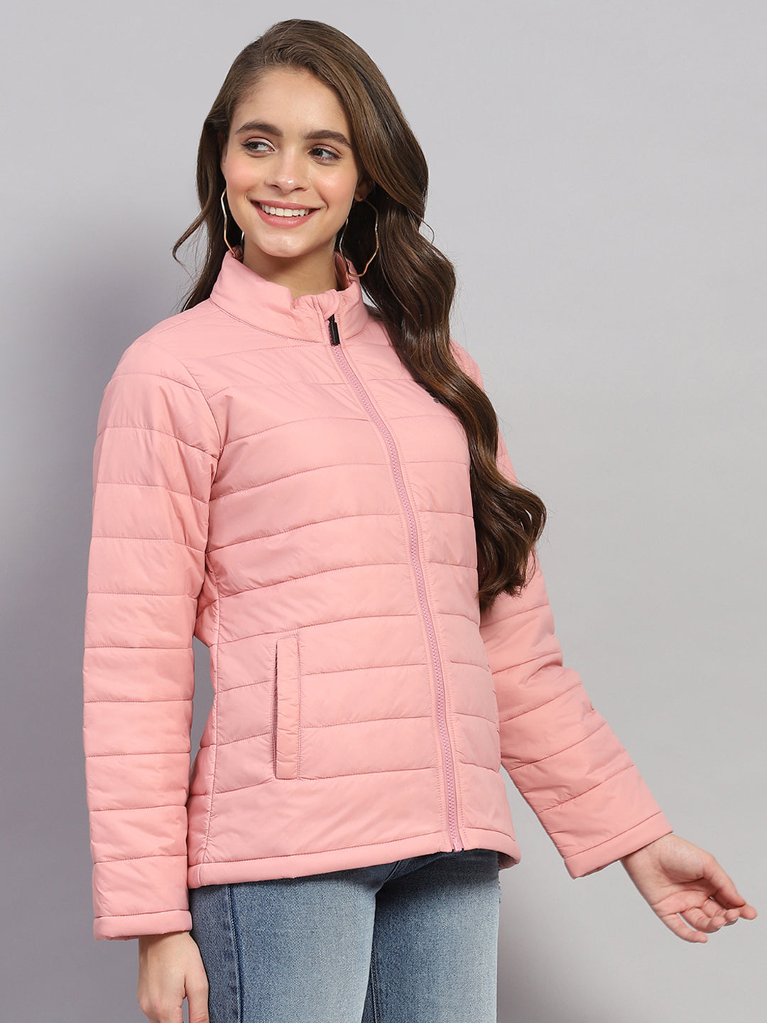 Rock.it Women Pink Solid Mock Neck Full Sleeve Jacket