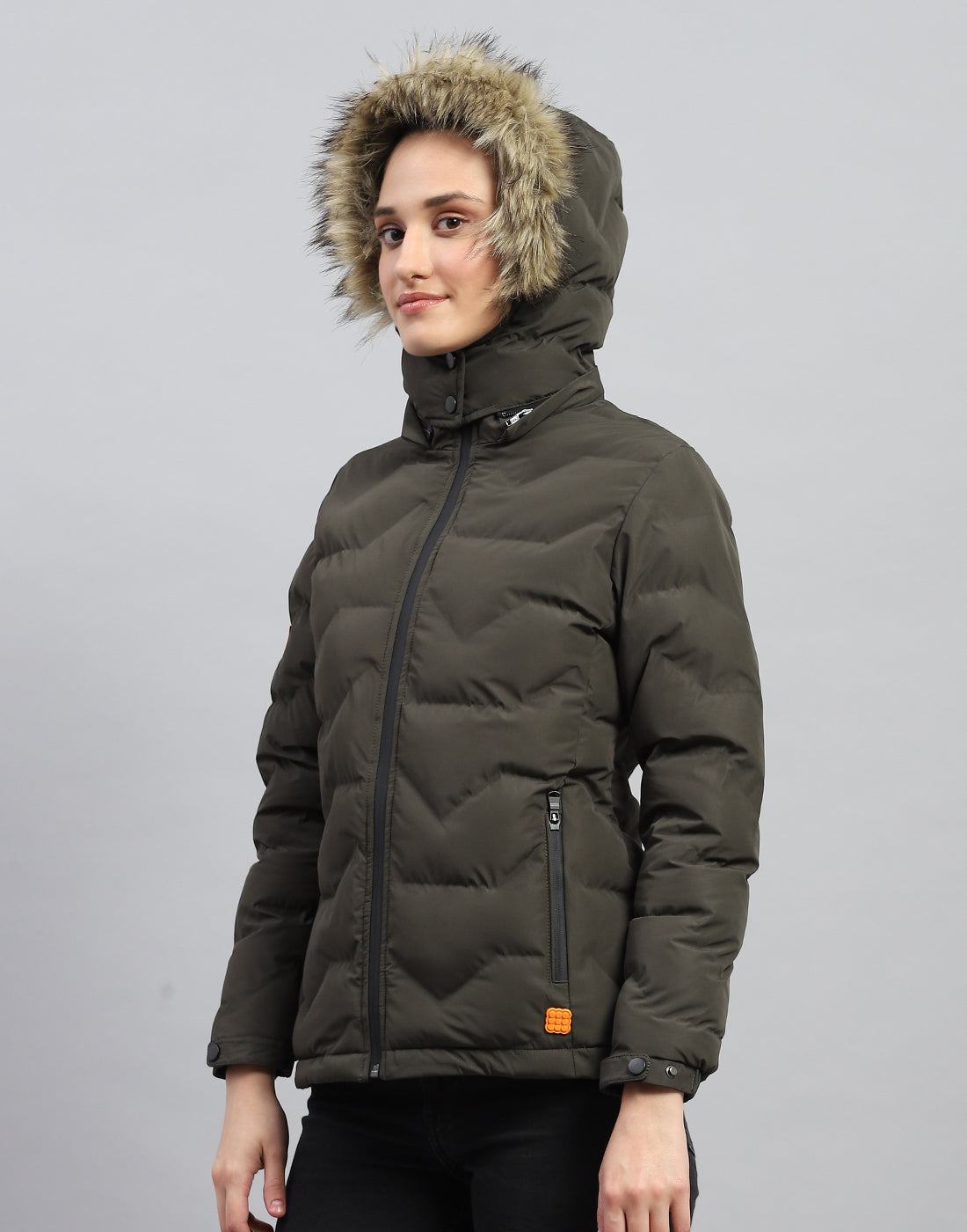 Rock.it Women Olive Solid Hooded Full Sleeve Heating Jacket