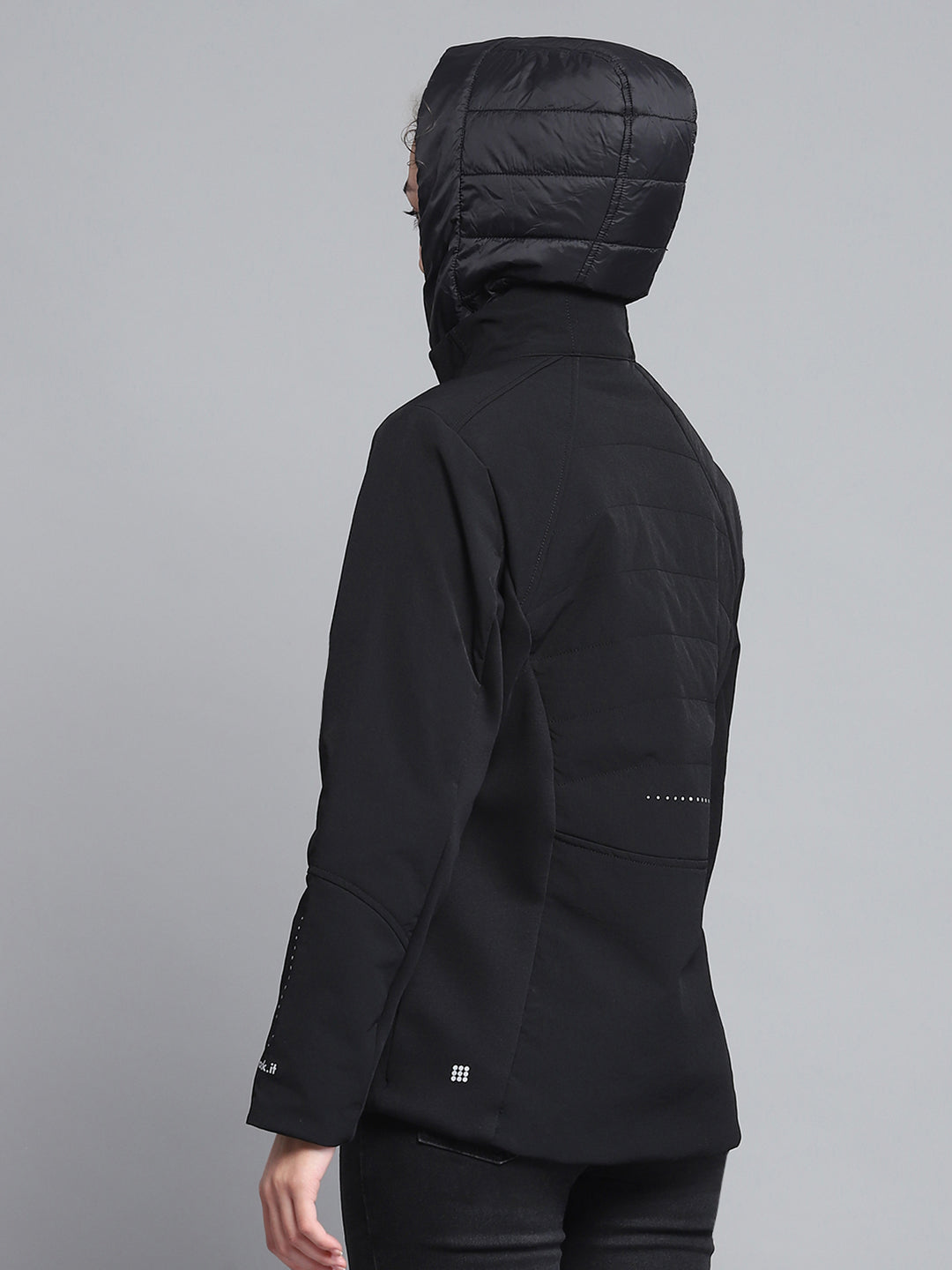Rock.it Women Black Solid Detachable Hood Full Sleeve Jacket