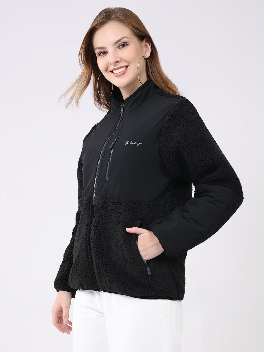 Rock.it Women Black Solid Mock Neck Full Sleeve Reversible Jacket