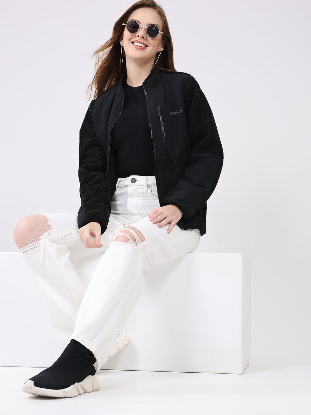 Rock.it Women Black Solid Mock Neck Full Sleeve Reversible Jacket