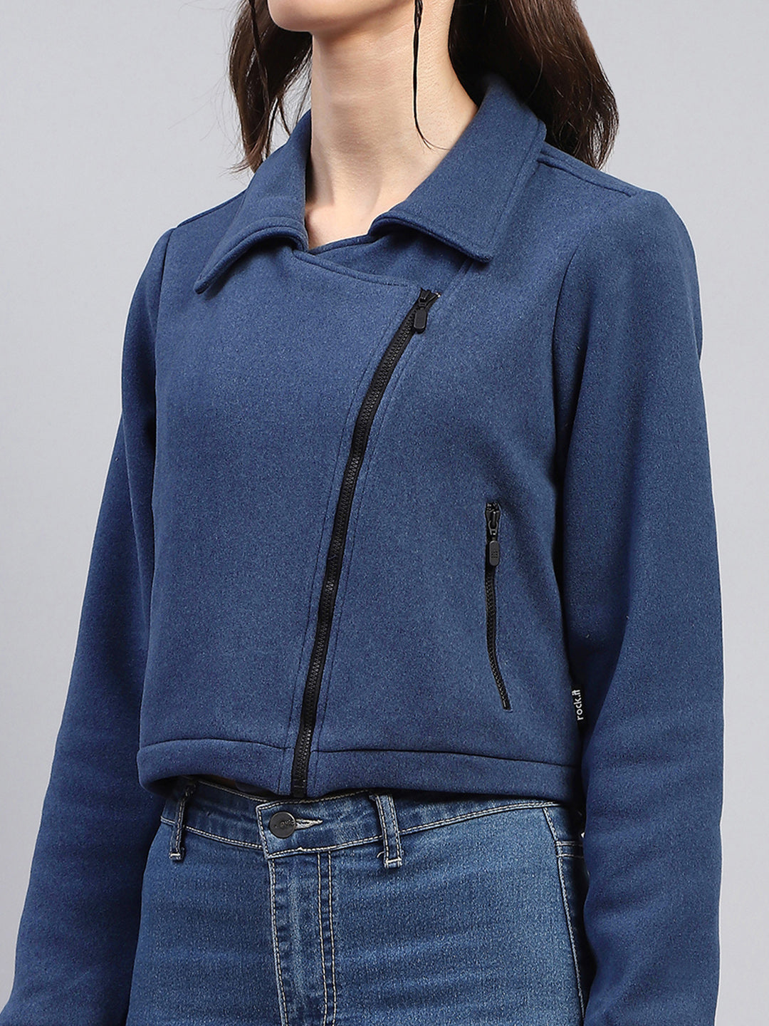 Rock.it Women Blue Solid Collar Full Sleeve Jacket