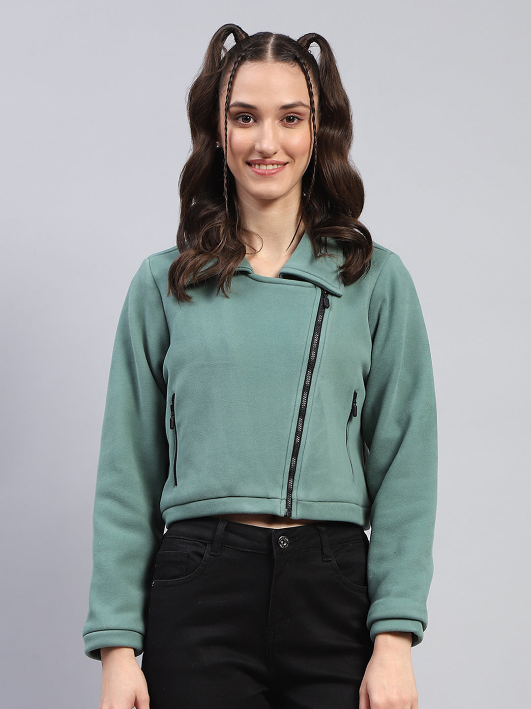 Rock.it Women Green Solid Collar Full Sleeve Jacket