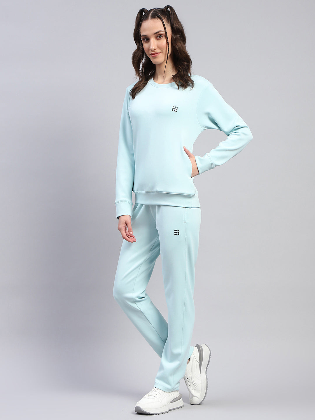 Rock.it Women Blue Solid Round Neck Full Sleeve Cords Set