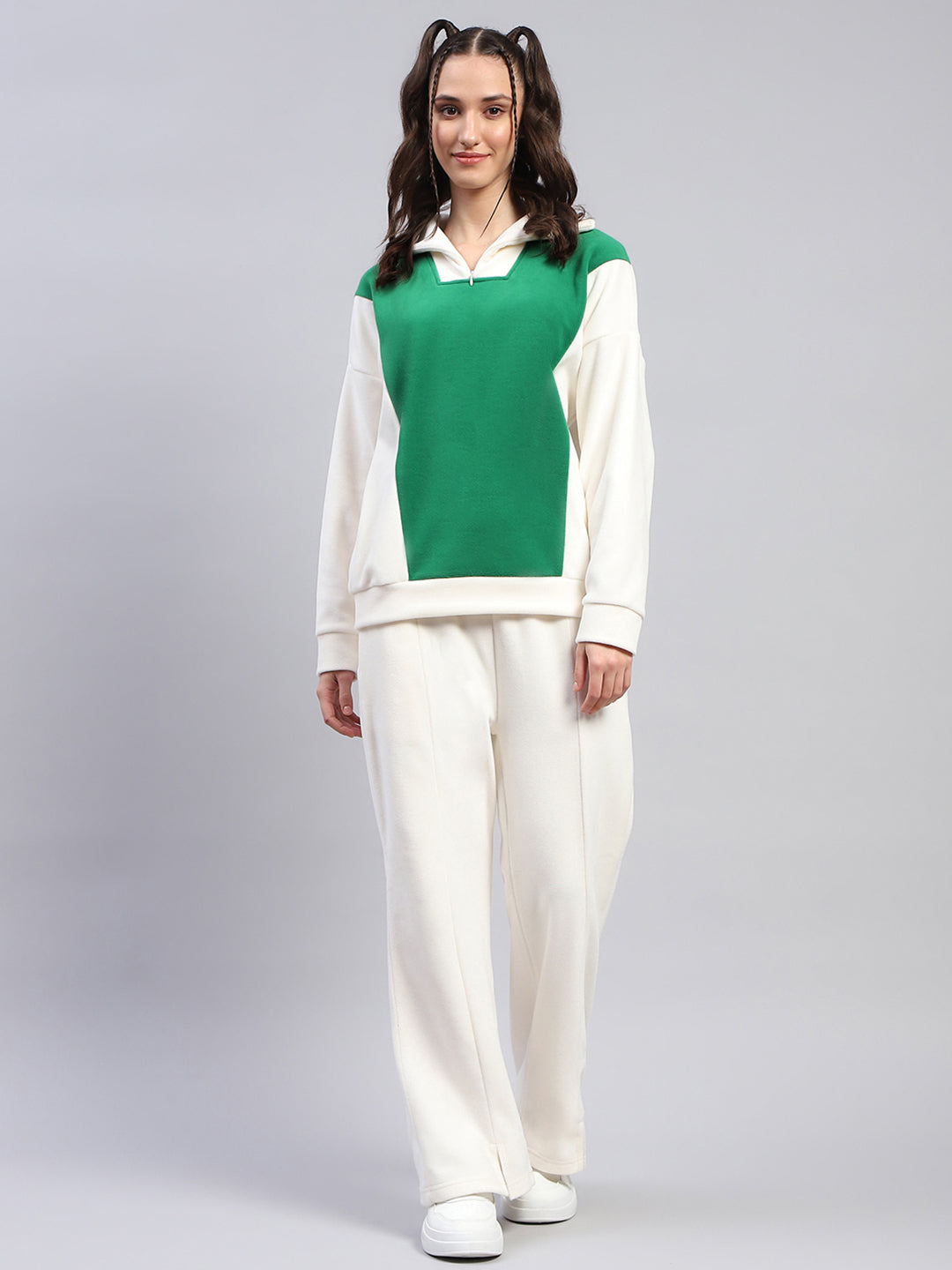 Rock.it Women White Solid Collar Full Sleeve Tracksuit