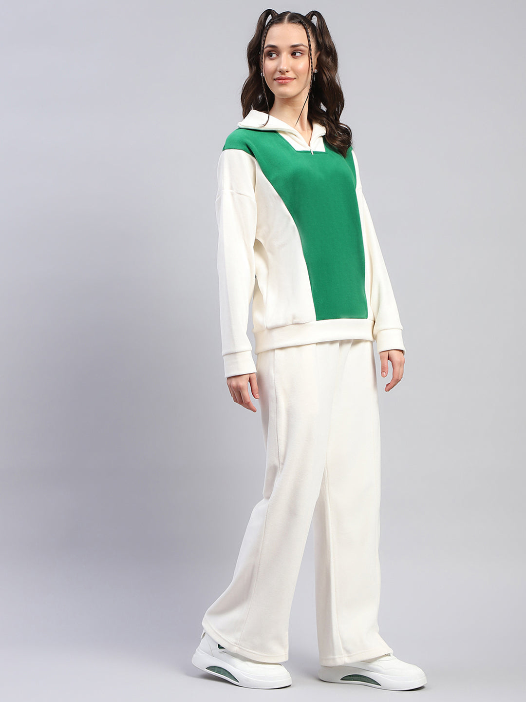 Rock.it Women White Solid Collar Full Sleeve Tracksuit