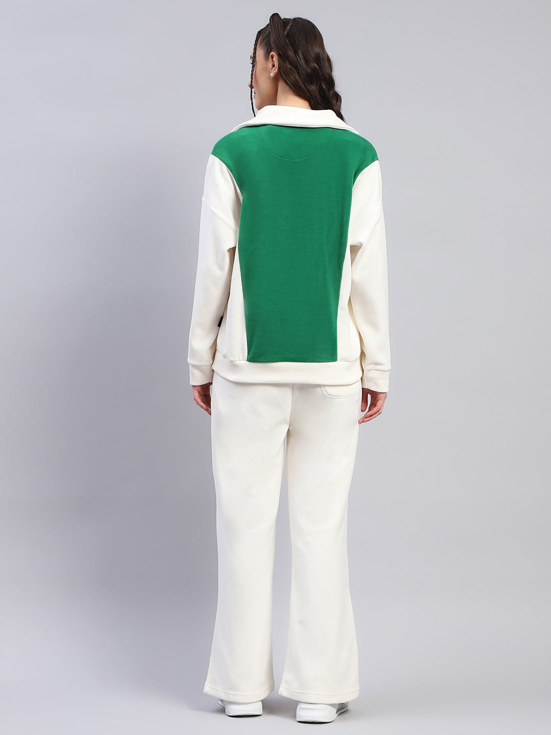 Rock.it Women White Solid Collar Full Sleeve Tracksuit