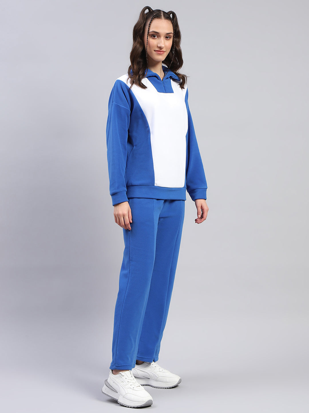 Rock.it Women Blue Solid Collar Full Sleeve Tracksuit