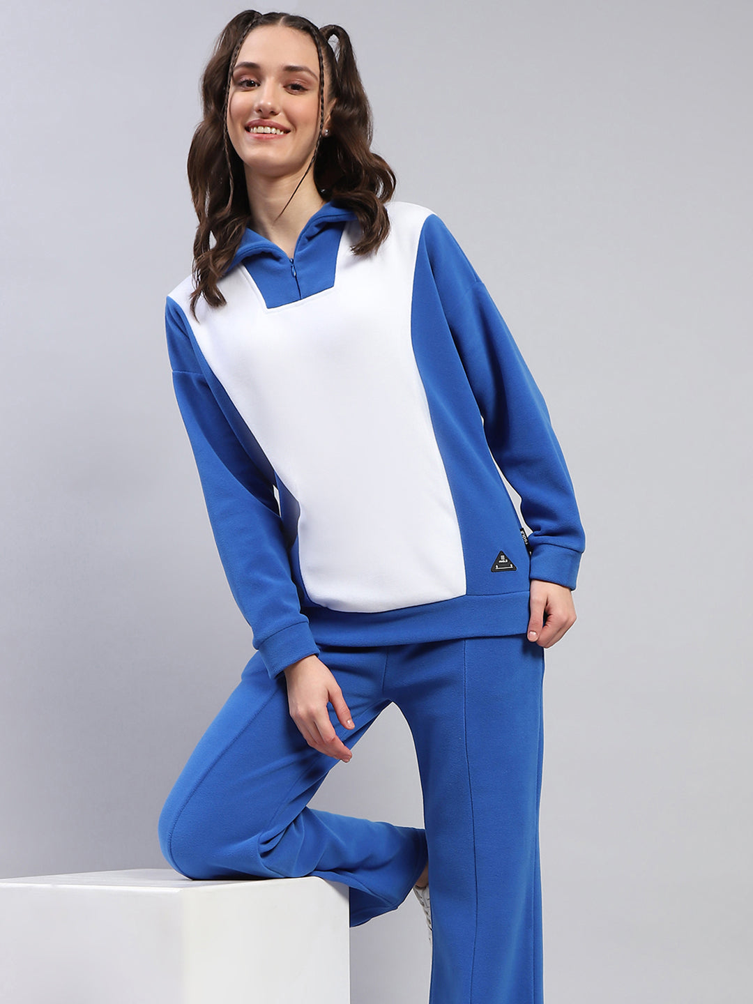 Rock.it Women Blue Solid Collar Full Sleeve Tracksuit
