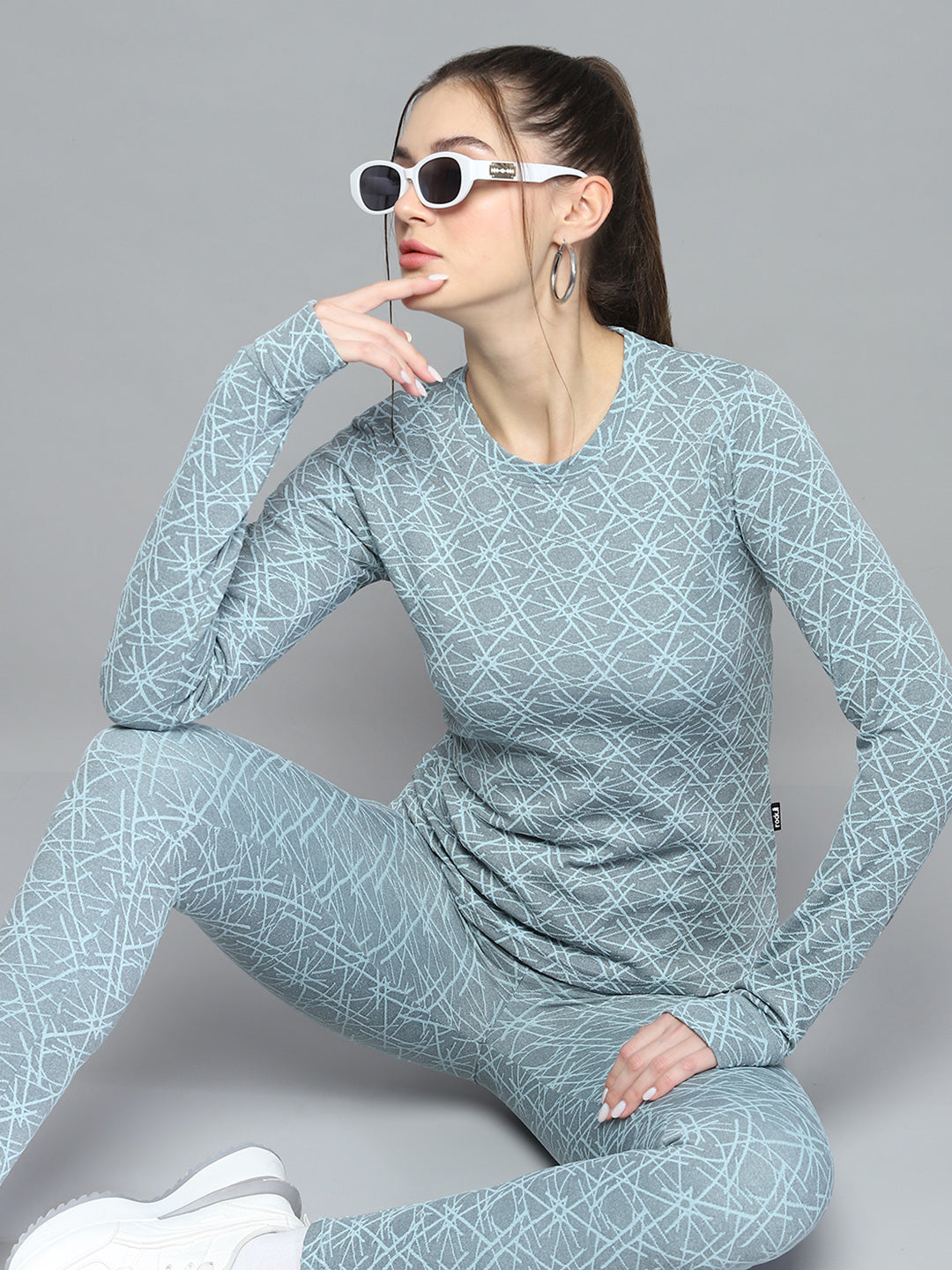 Rock.it Women Green Self Design Round Neck Full Sleeve Tracksuit