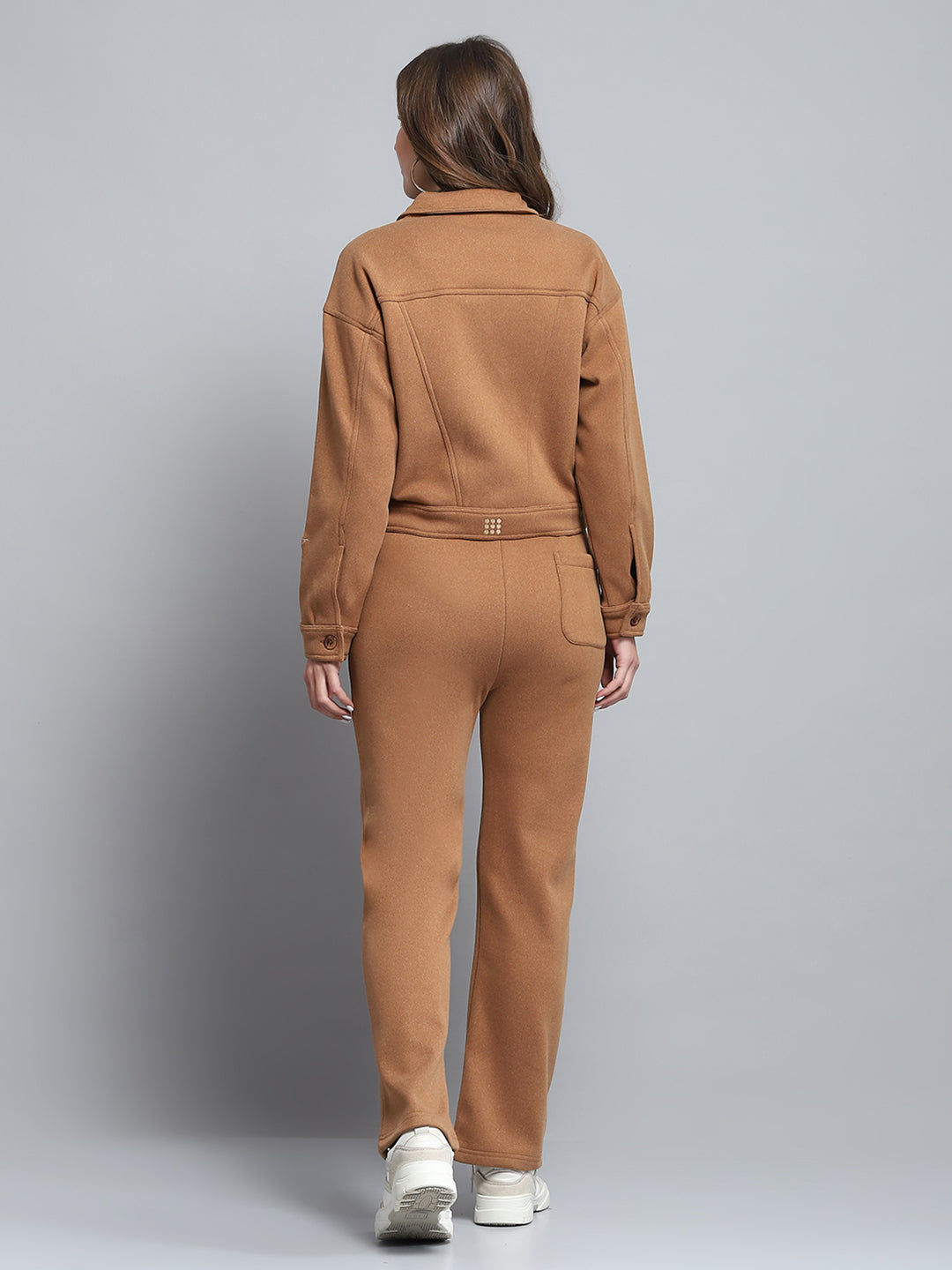 Rock.it Women Brown Solid Collar Full Sleeve Tracksuit