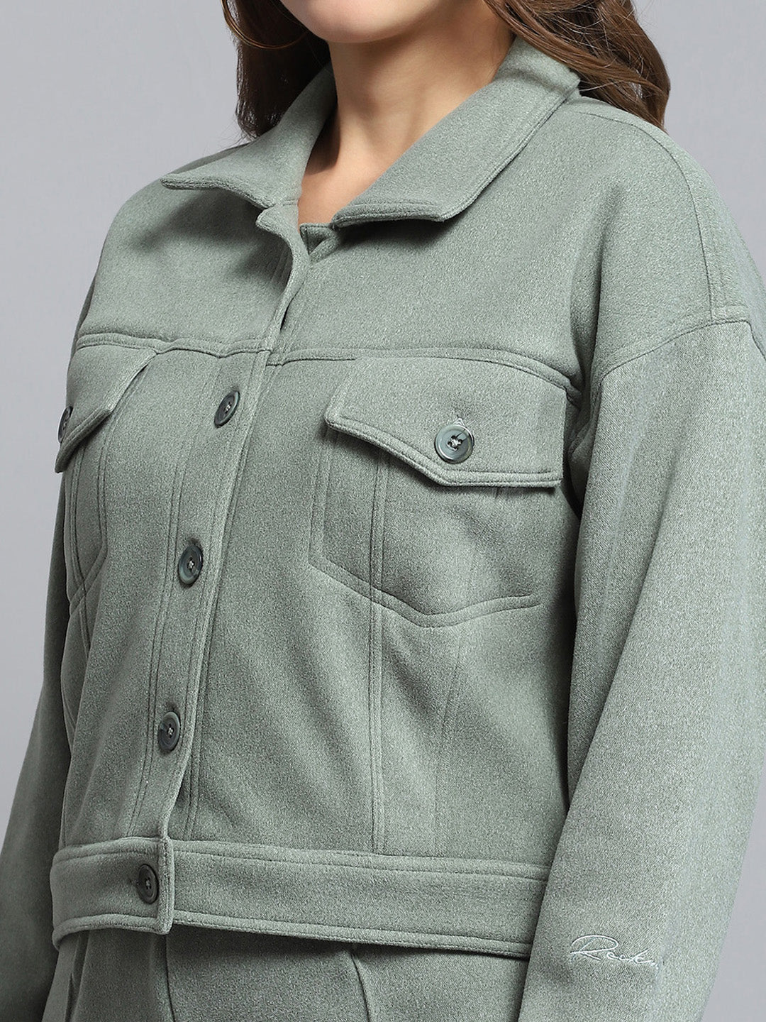 Rock.it Women Green Solid Collar Full Sleeve Tracksuit