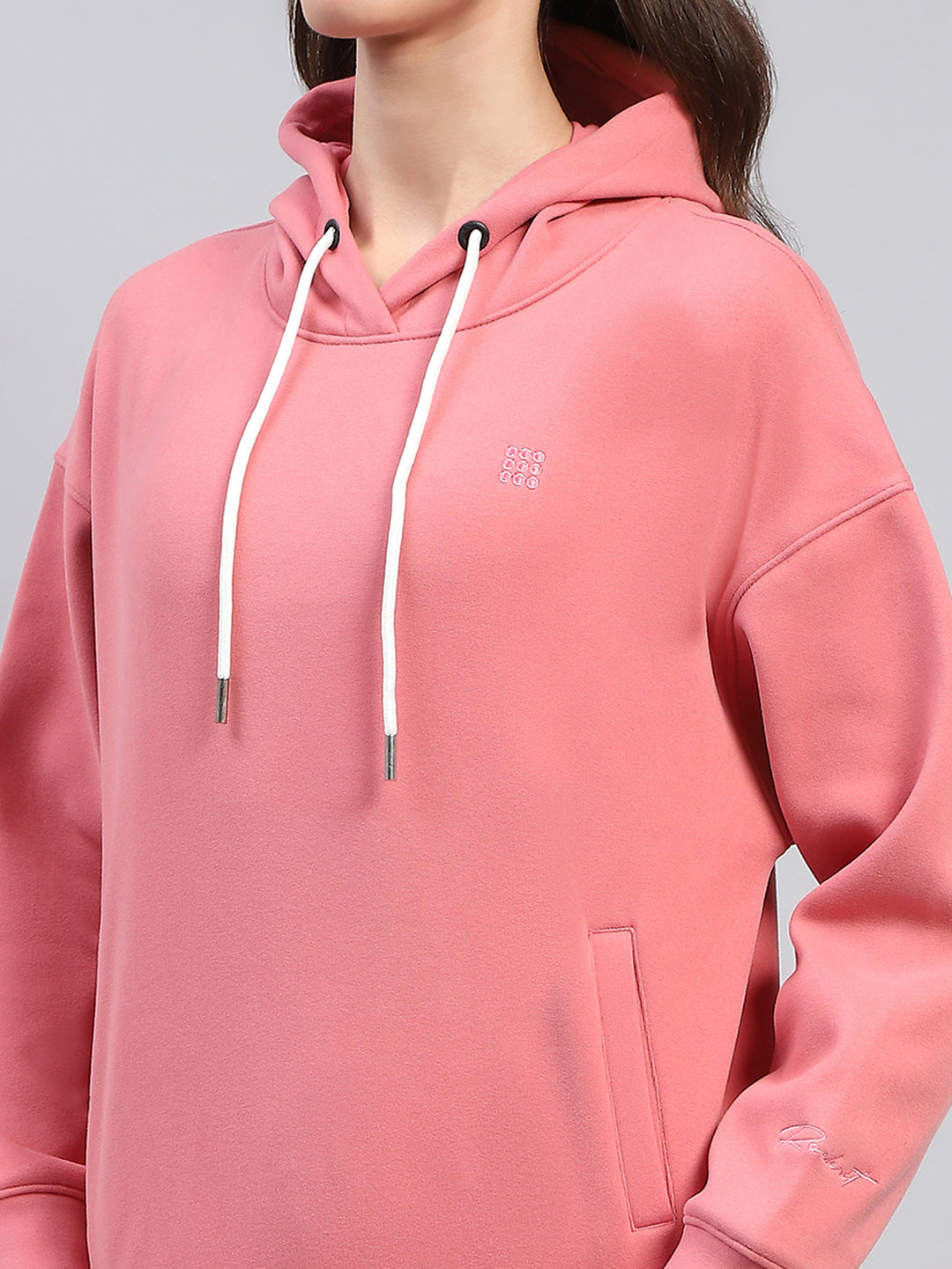 Rock.it Women Peach Solid Hooded Full Sleeve Tracksuit