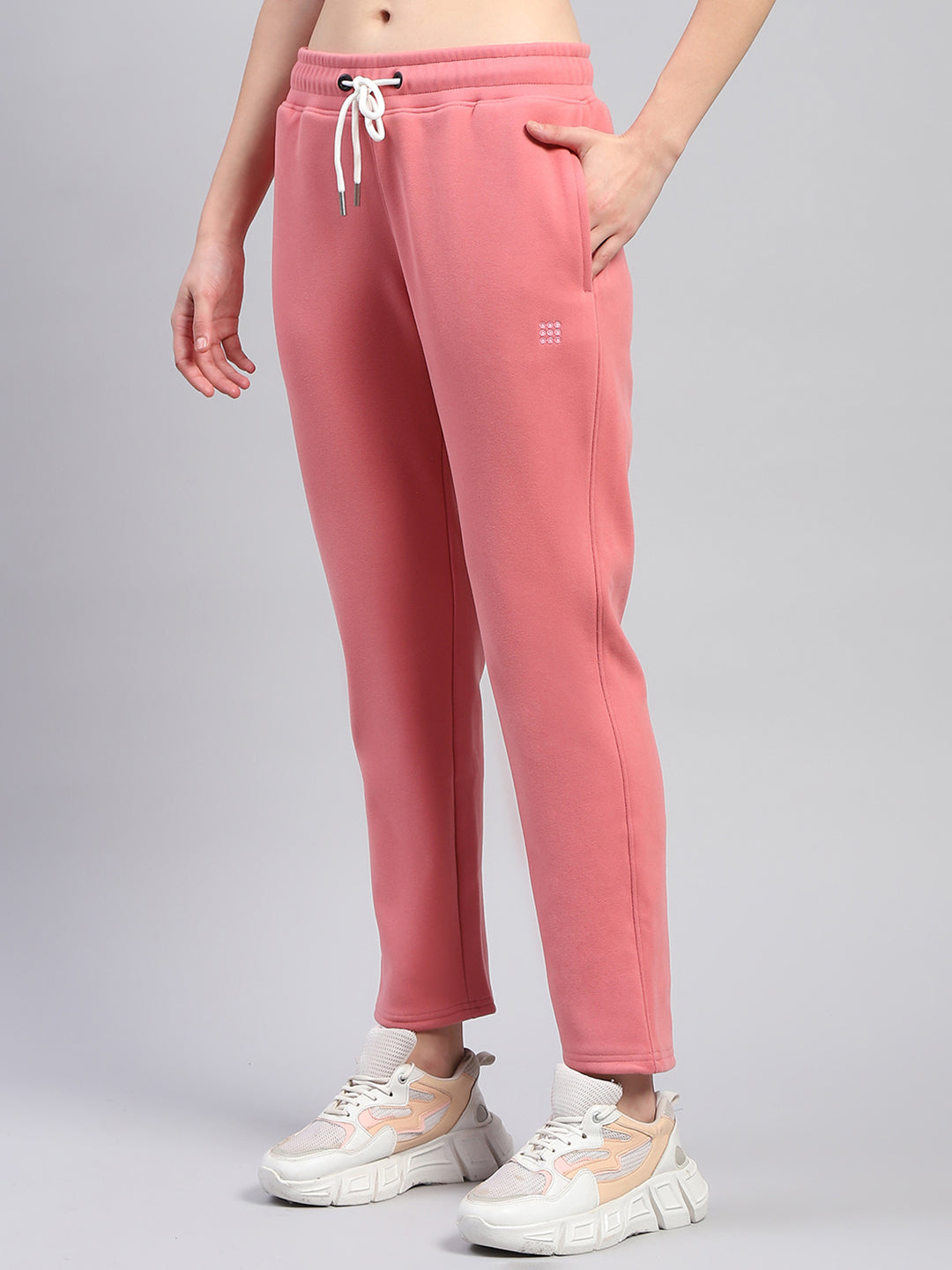 Rock.it Women Peach Solid Hooded Full Sleeve Tracksuit