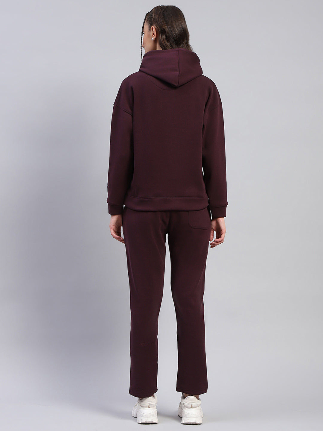 Rock.it Women Maroon Solid Hooded Full Sleeve Tracksuit