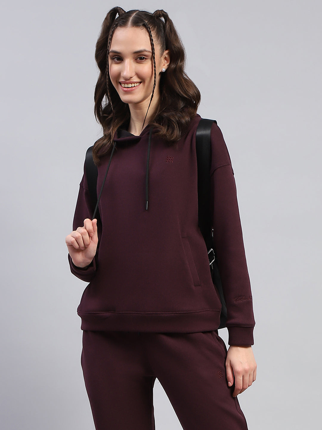 Rock.it Women Maroon Solid Hooded Full Sleeve Tracksuit