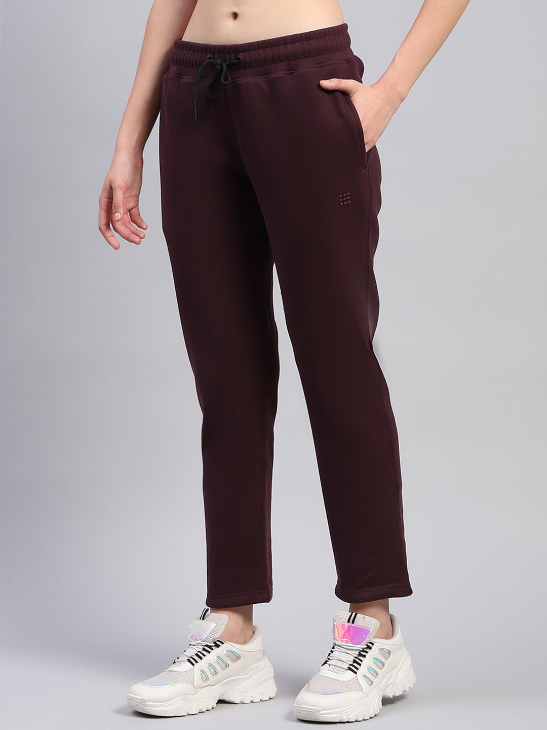 Rock.it Women Maroon Solid Hooded Full Sleeve Tracksuit