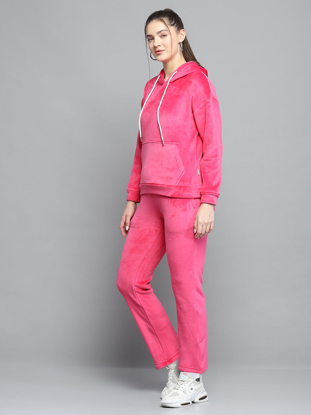 Rock.it Women Pink Solid Hooded Full Sleeve Tracksuit