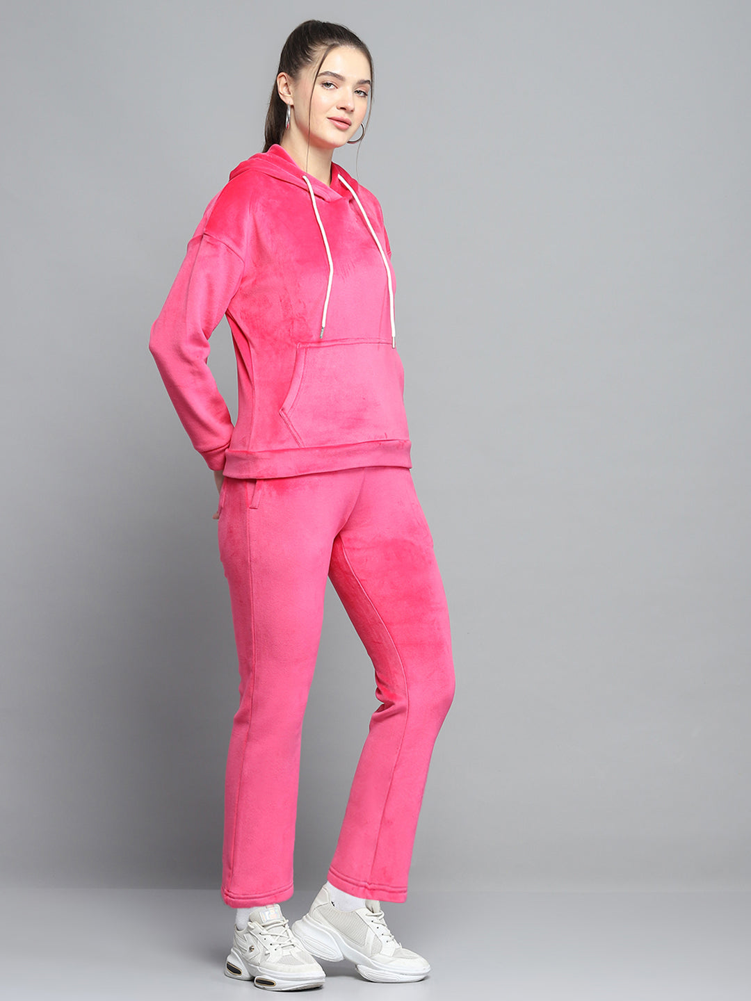 Rock.it Women Pink Solid Hooded Full Sleeve Tracksuit