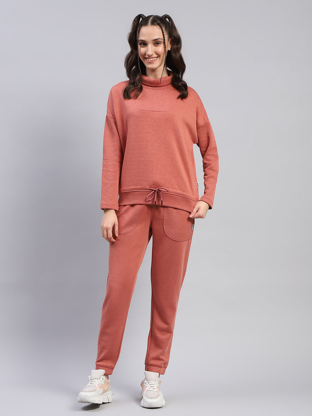 Rock.it Women Rust Solid High Neck Full Sleeve Tracksuit