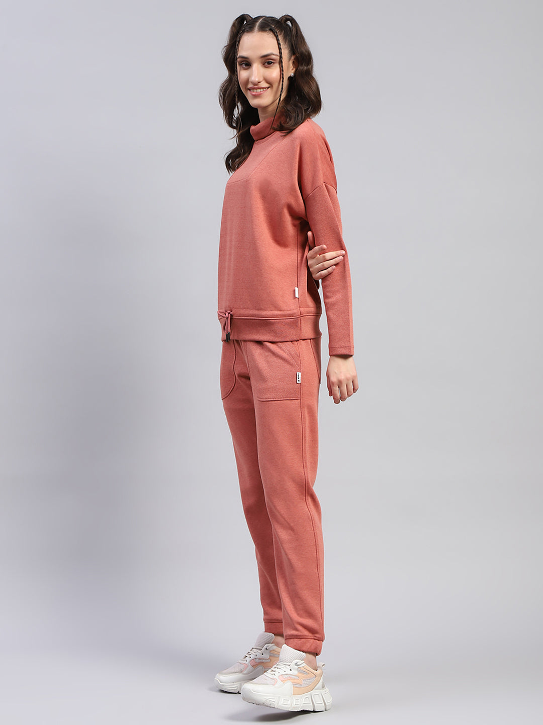 Rock.it Women Rust Solid High Neck Full Sleeve Tracksuit