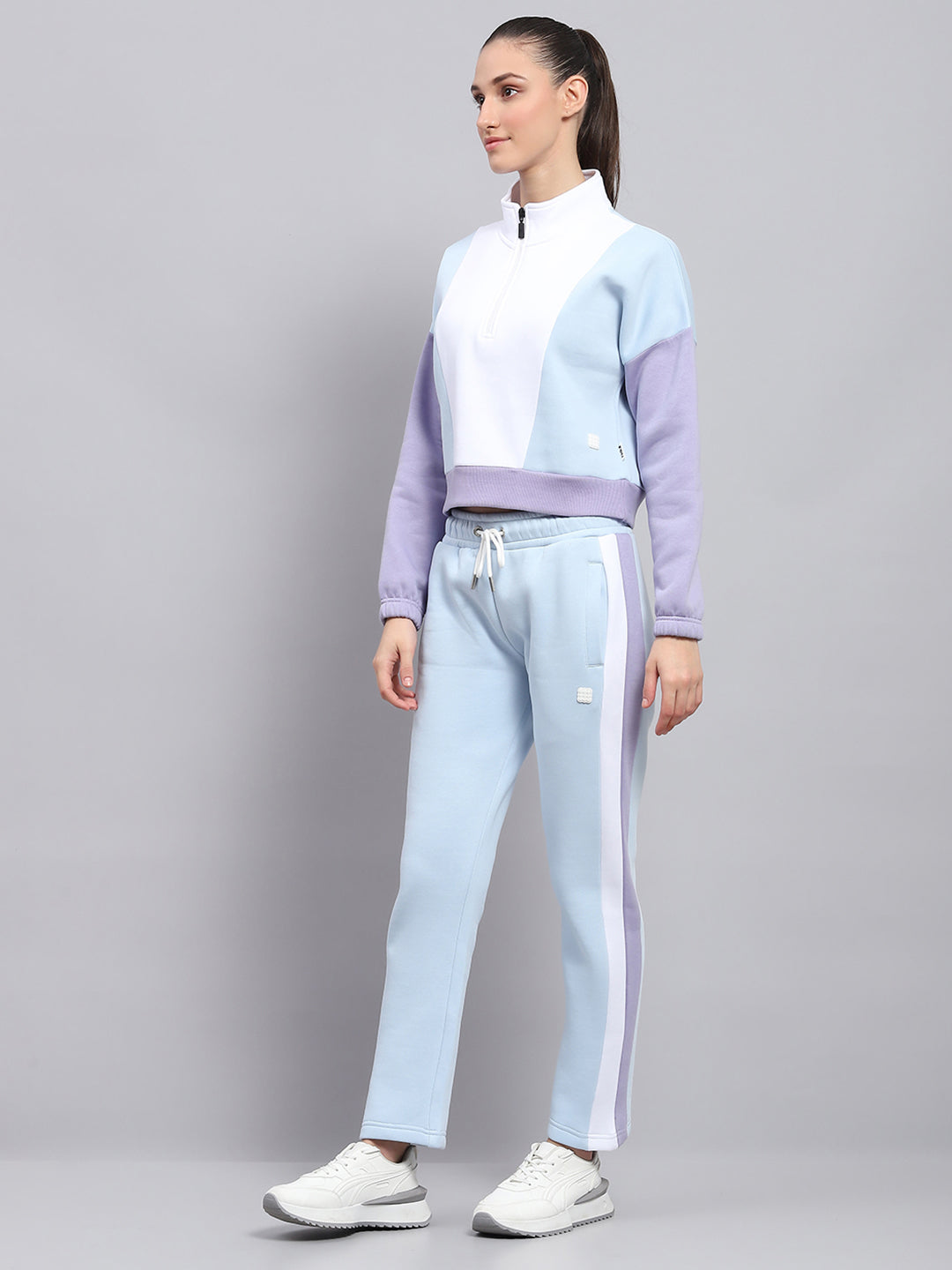 Rock.it Women Blue Solid Mock Neck Full Sleeve Tracksuit