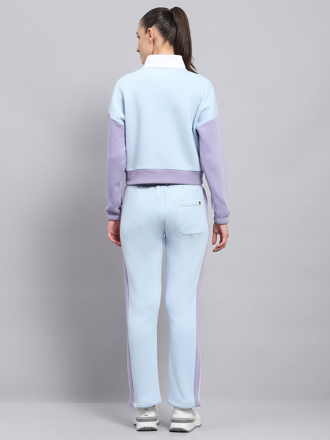 Rock.it Women Blue Solid Mock Neck Full Sleeve Tracksuit