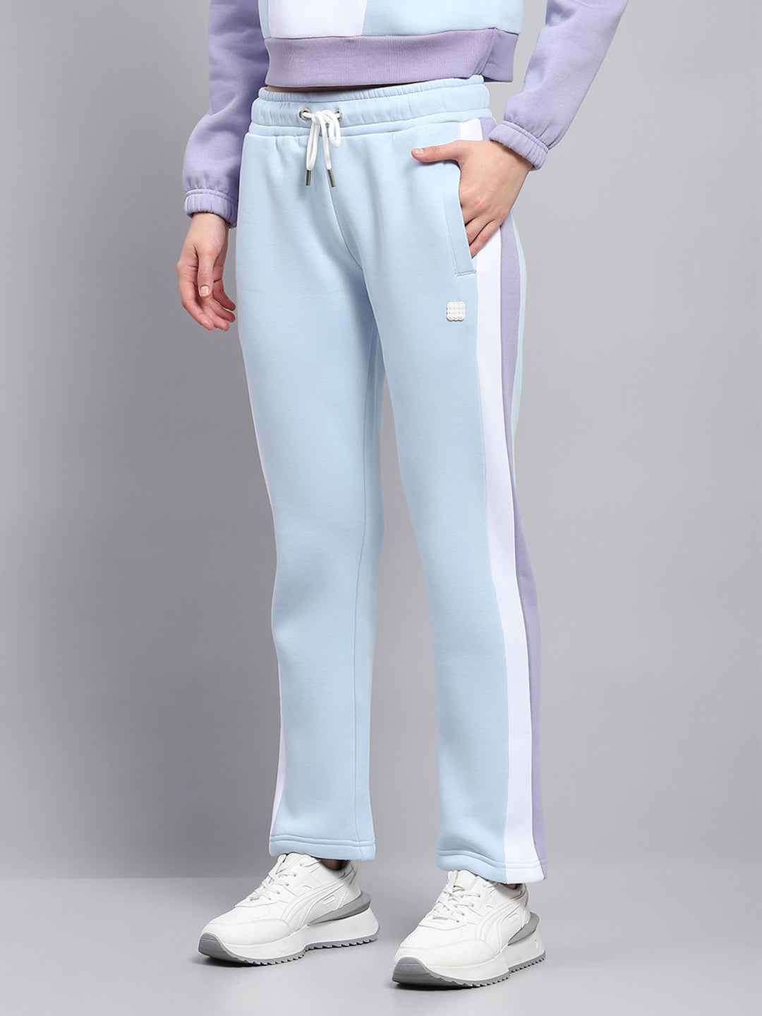 Rock.it Women Blue Solid Mock Neck Full Sleeve Tracksuit