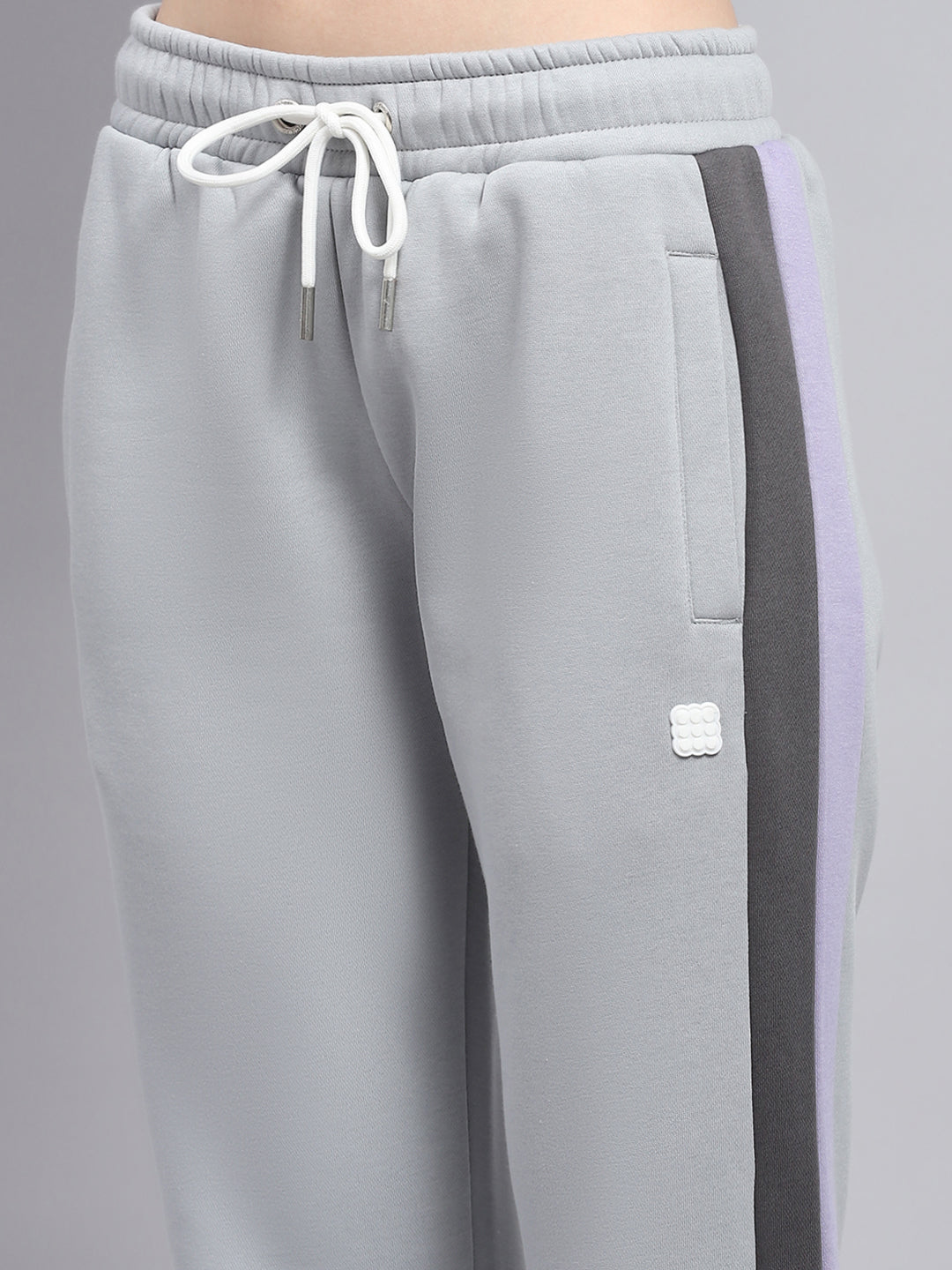 Rock.it Women Grey Solid Mock Neck Full Sleeve Tracksuit